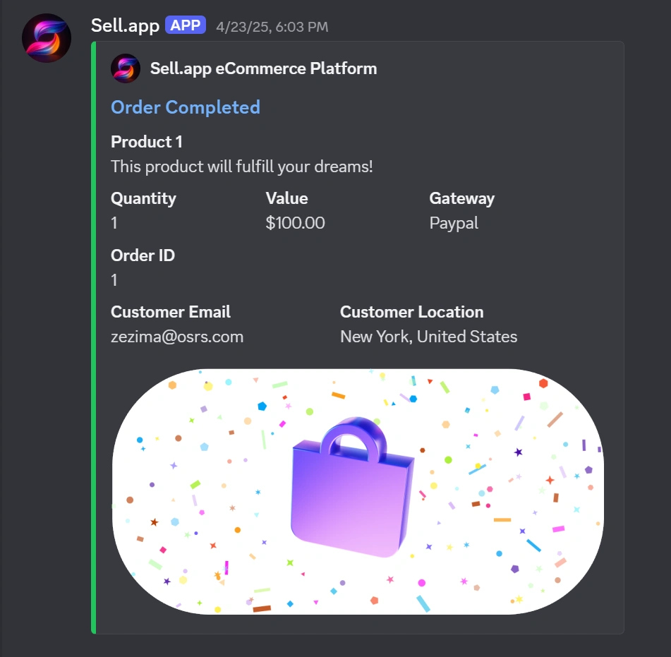 Sample Discord notification